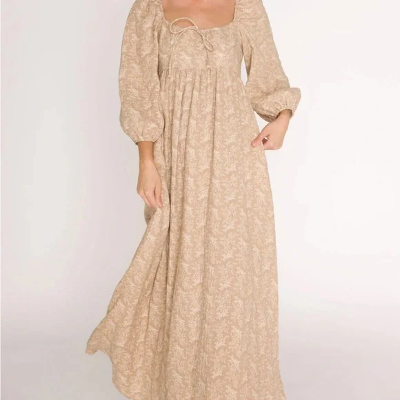 Chic Beige Floral Maxi Dress - Picture 1 of 3